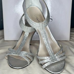 Caparros T-Strap Crystal Heeled Sandal, Silver, Size 9